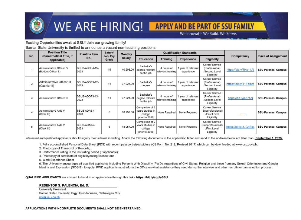vacant positions august 14, 2025